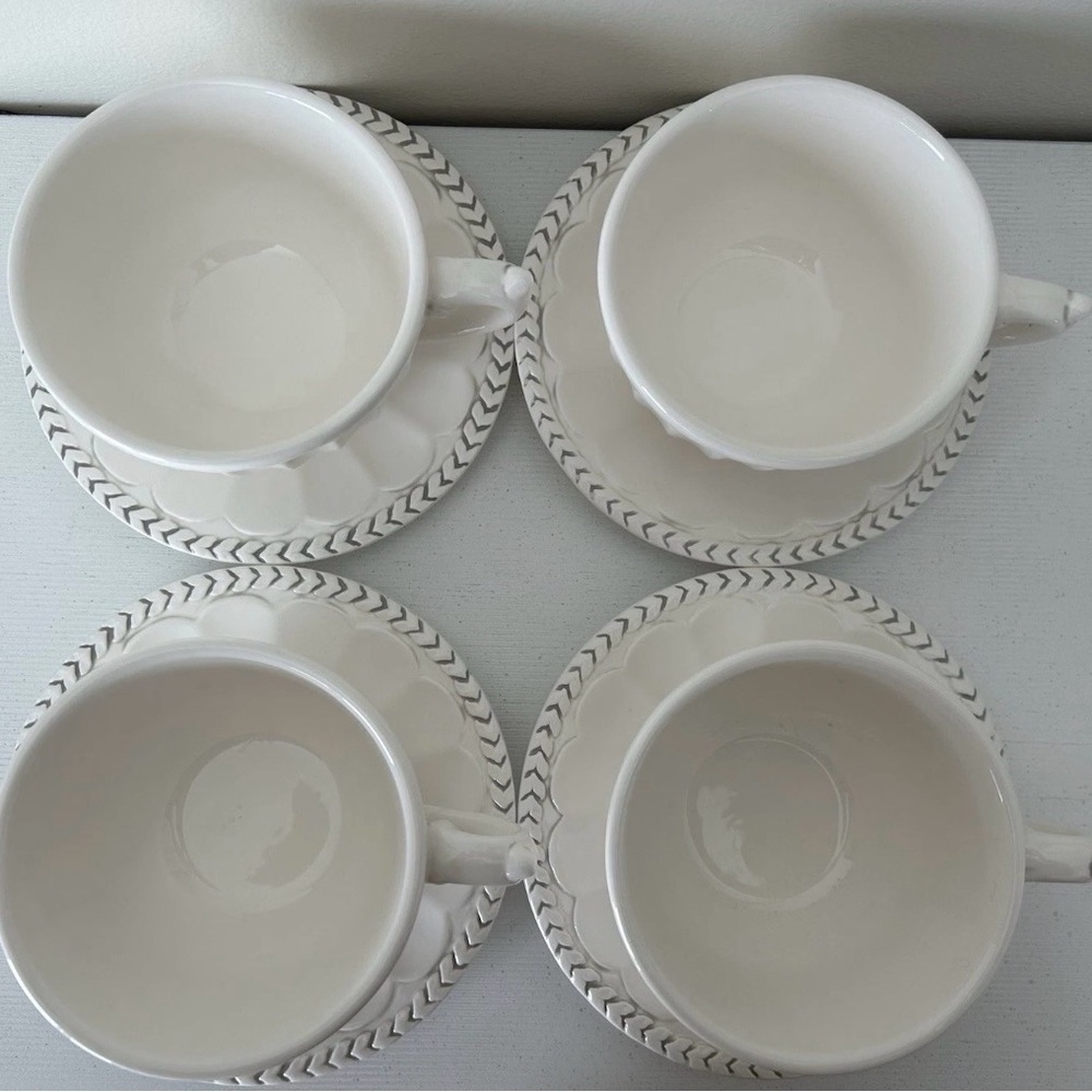 American Atelier Athena White Ironstone Mugs W/Saucers 5166- Set of 4 - Picture 4 of 11